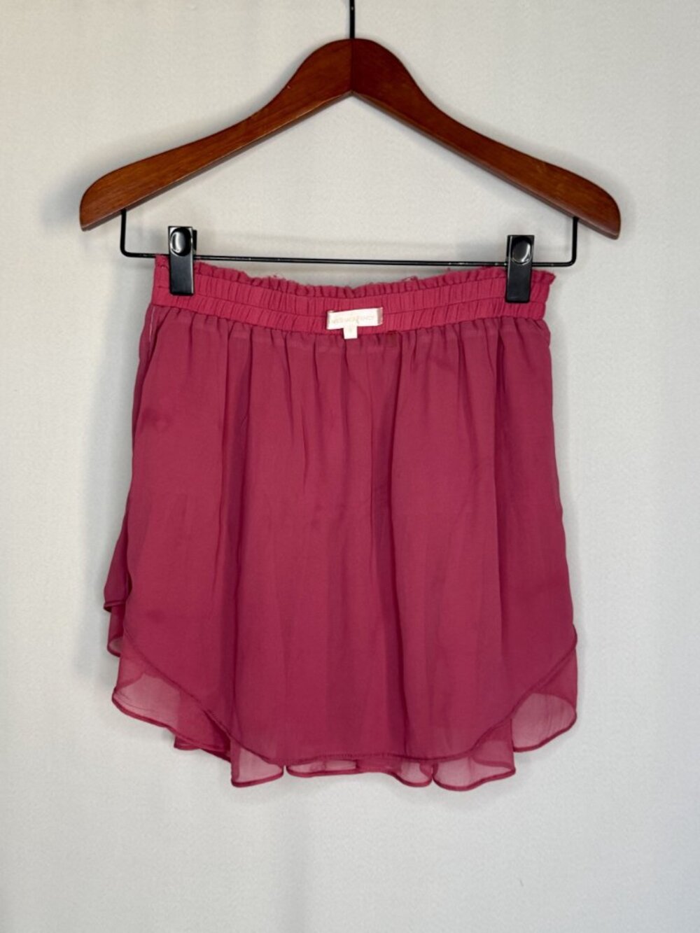 LoveShackFancy 100% Silk Pink Watermelon Ice Double Ruffle Mini Skirt Small - Picture 7 of 10
